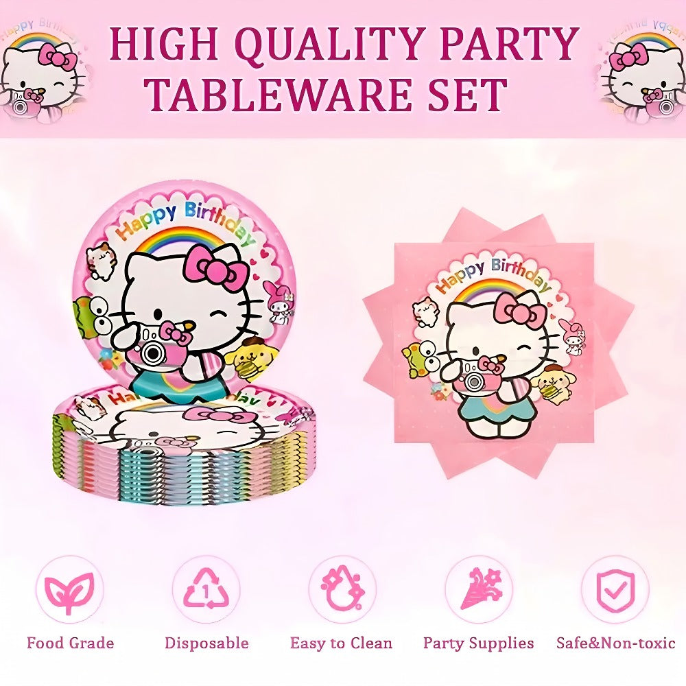 Hello Kitty Birthday Party Decorations 139-Piece Set – Sanrio Pink Tablecloth Dinnerware Balloon Kit for Girls Kids Party Supplies Complete Bundle