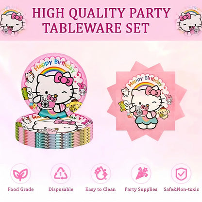 Hello Kitty Birthday Party Decorations 139-Piece Set – Sanrio Pink Tablecloth Dinnerware Balloon Kit for Girls Kids Party Supplies Complete Bundle