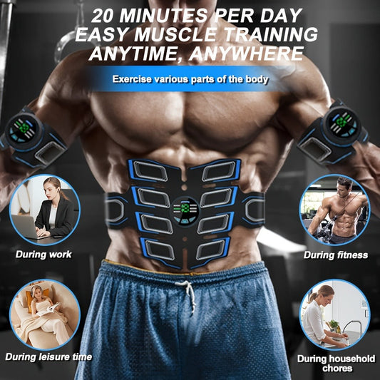 EMS Abs Stimulator Waist Belt Portable Abdominal Muscle Toner Electric Trainer Adjustable Modes Intensity for Abdomen Arms Legs Home Gym Fitness Equipment Gift