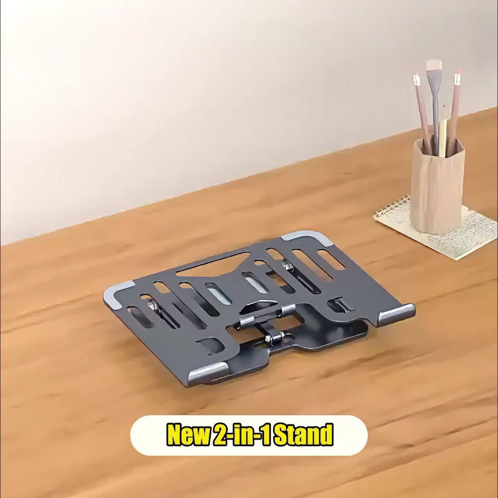 Two-in-One Foldable Laptop Stand with Side Phone Holder and Two Exact Black or Silvery Checkout Options
