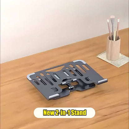 Two-in-One Foldable Laptop Stand with Side Phone Holder and Two Exact Black or Silvery Checkout Options