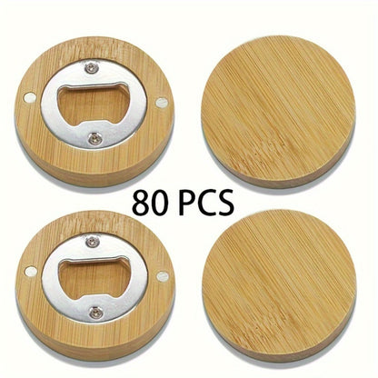 Round Bamboo Magnetic Bottle Openers in 20-, 40-, 80- or 160-Piece Packs for Party Favors and Gift Sets