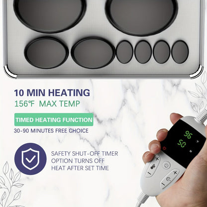 Basalt Hot Stone Massage Kit 20Pcs with Temperature Control Heater - Professional Spa Therapy Set for Full