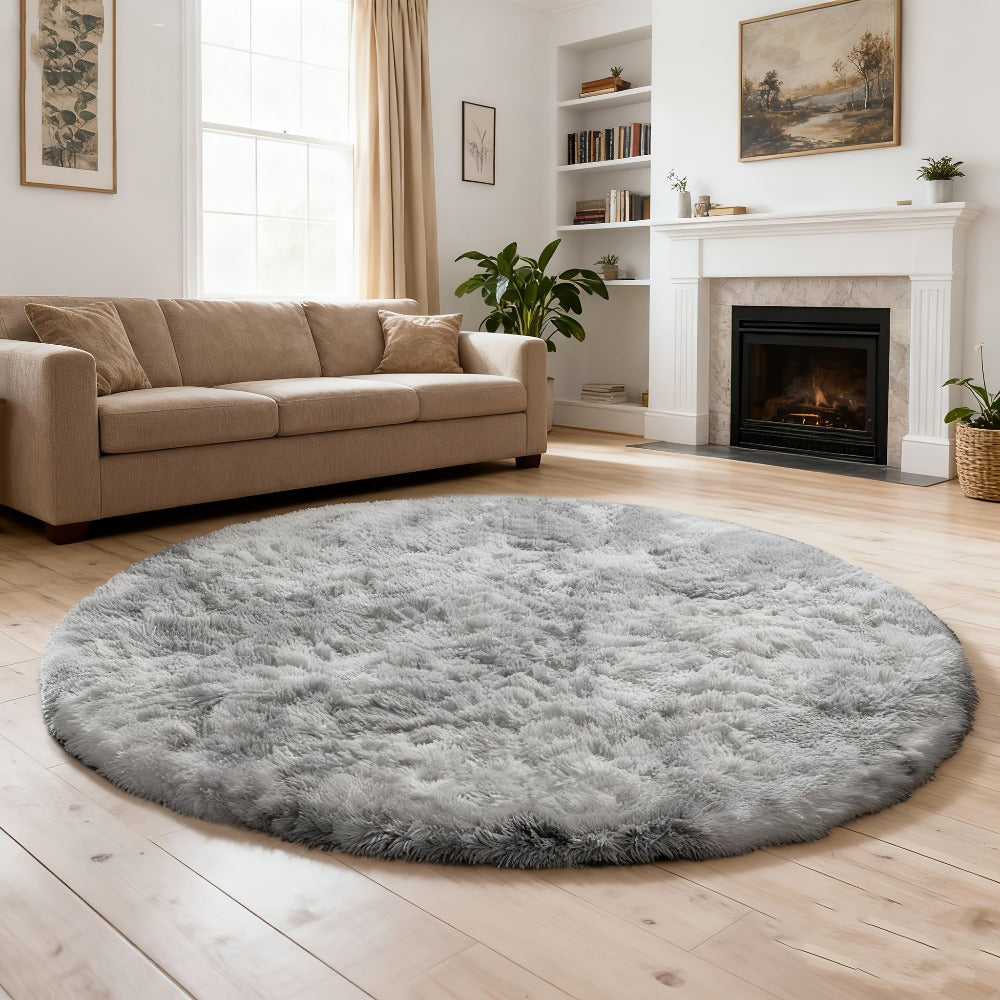 Round Shaggy Area Rug in Seven Solid or Tie-Dye Colors with 4 x 4-Foot to 8 x 8-Foot Sizes