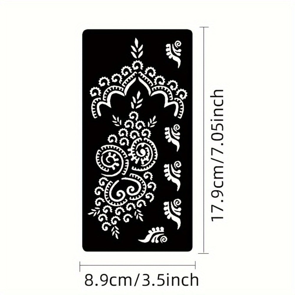 Nine-Sheet Reusable Tattoo Stencil Set with Long Floral and Henna-Style Pattern Cards in HN1 or HN2