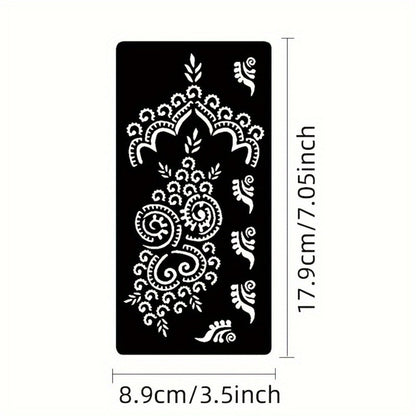 Nine-Sheet Reusable Tattoo Stencil Set with Long Floral and Henna-Style Pattern Cards in HN1 or HN2