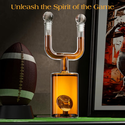 Football Goalpost Whiskey Decanter Set with 28 oz Bottle, Two 3.8 oz Game-Day Glasses and Field Display Base