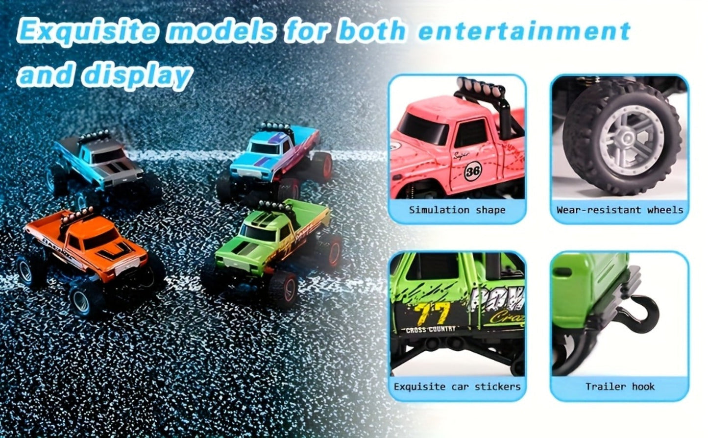 Remote Control Car, 1:64 Scale Alloy Mini Off-Road Truck with 2.4GHz Control, Shock Suspension, Running Lights and Five Colors