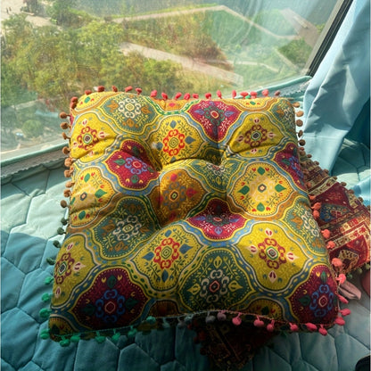 Square Bohemian Floor Cushion in Moroccan Orange or Bohemian Yellow with Forty-Two-Centimeter Size