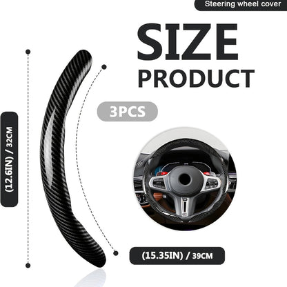 Steering Wheel Cover Carbon Fiber 3Pcs – Anti-Slip Scratch-Resistant Protector for Toyota RAV4, Camry, Corolla, Highlander, Tacoma, Tundra, 4Runner & Sequoia | Black & Red