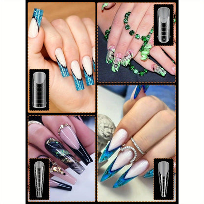 Poly Gel Nail Extension Form Kit - 192pcs Dual Forms, 96pcs Reusable Pads, 8 Shapes Acrylic Mold, Brush Pen