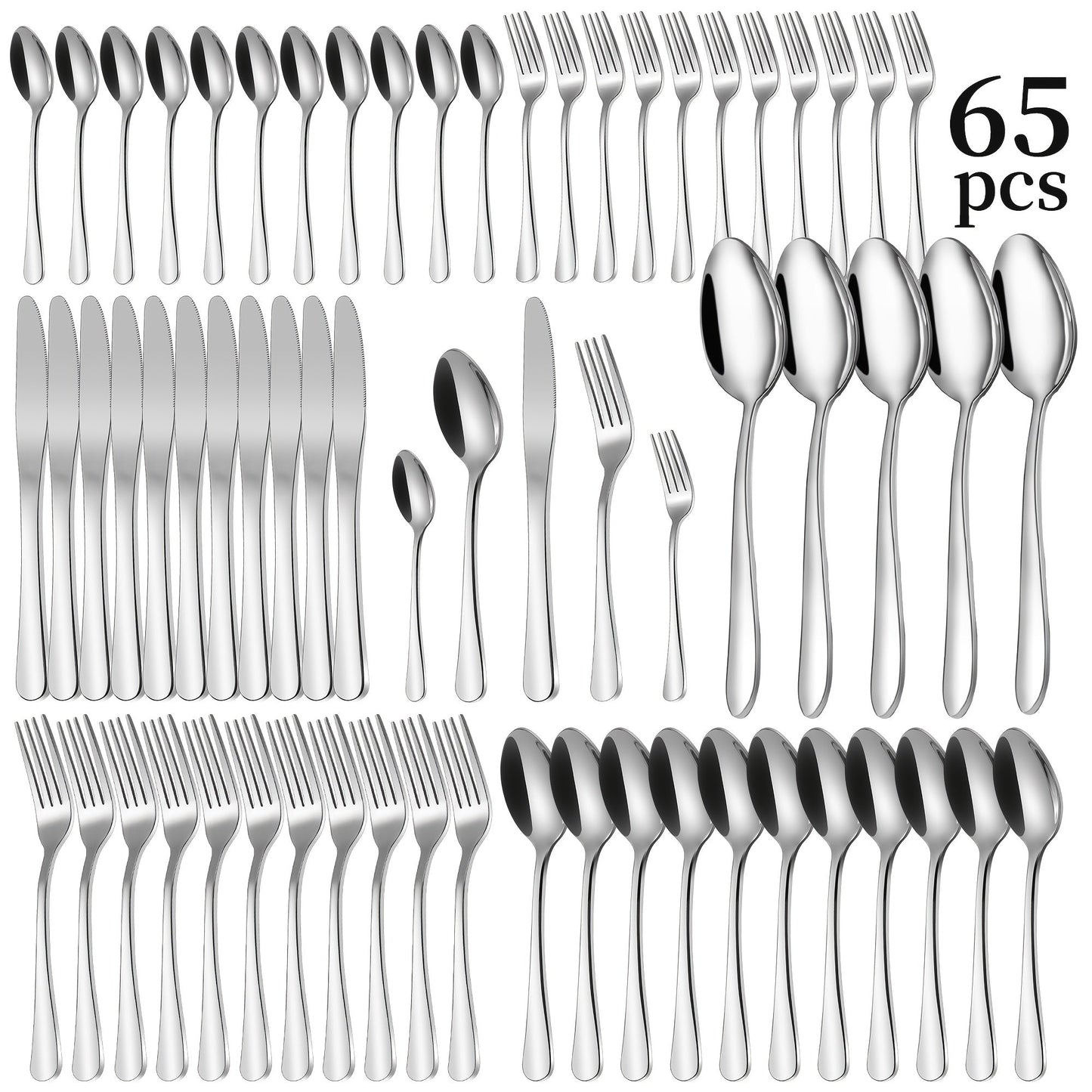 Large Flatware Set with 60-, 65- or 84-Piece Silver, Gold or Black Options and Chopstick Configurations