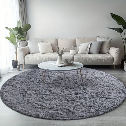 Area Rug, Round Shaggy Plush Carpet in Seven Colors and 4-, 5- or 6-Foot Diameters with Spot-Clean Care