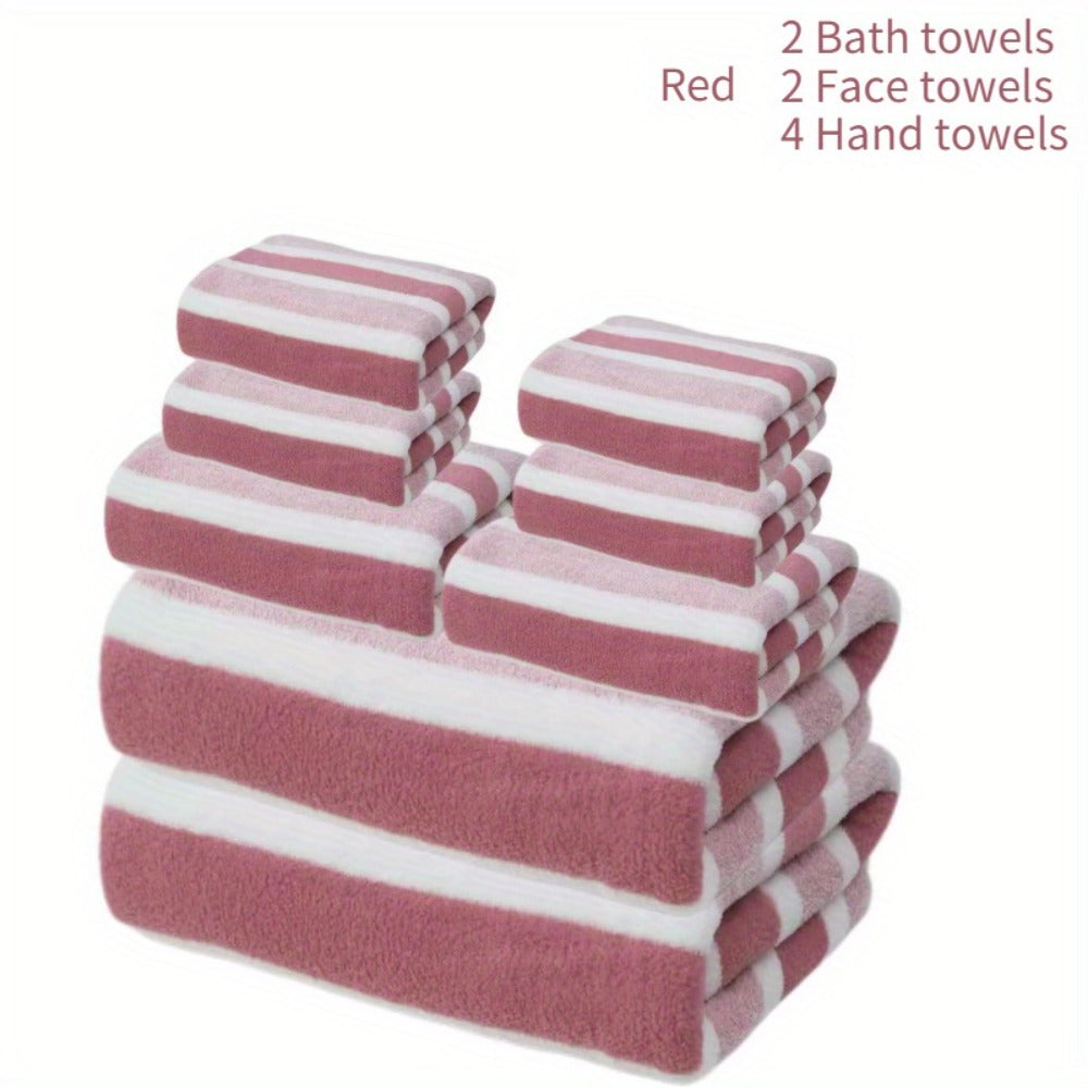 Towel Set 8 Piece 280GSM Two-Color Striped Mix with 2 Bath, 2 Face and 4 Hand Towels for Home and Guest Use