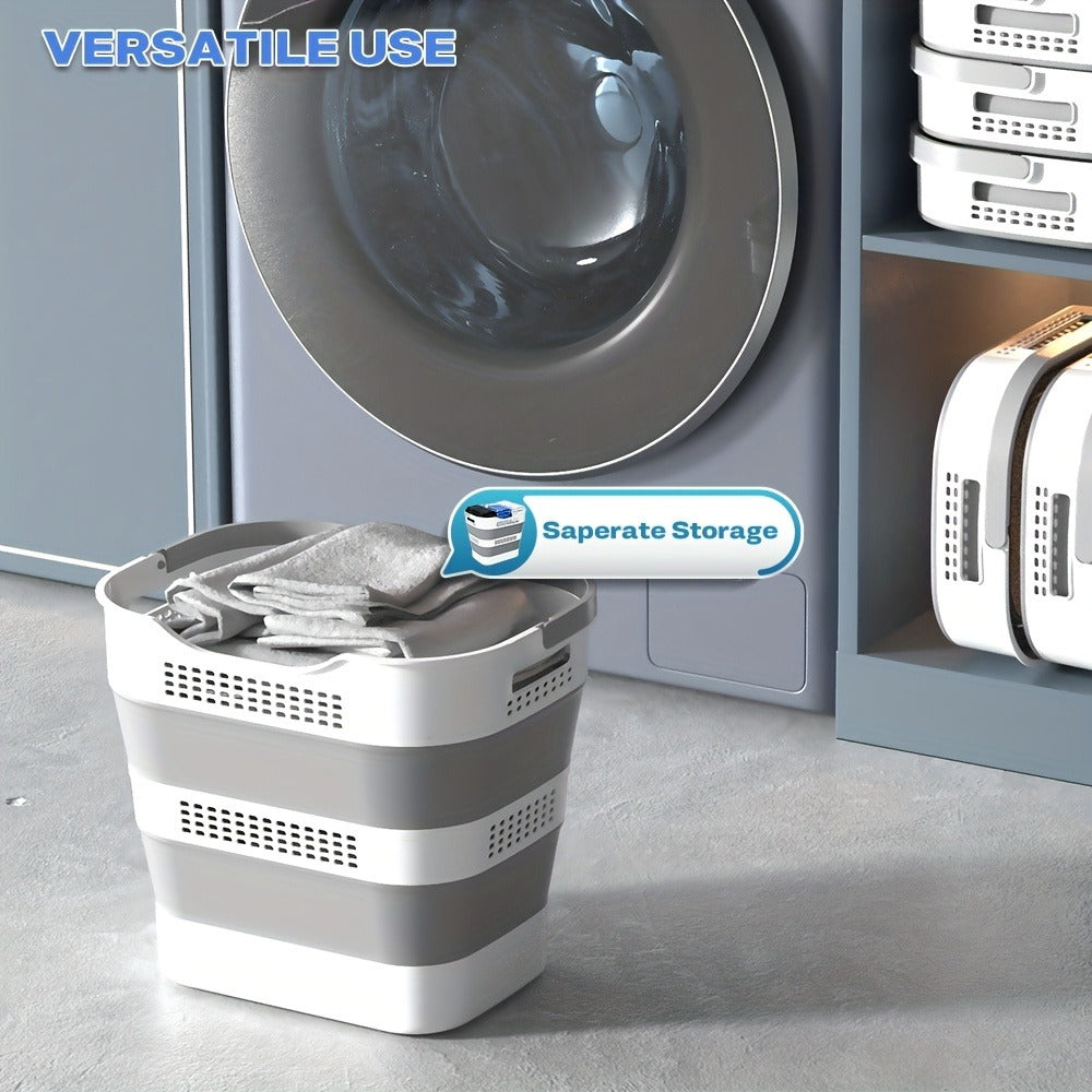 Collapsible 43L Laundry Basket in Grey with Carry Handles, Single or 2-Pack Folding Checkout Options