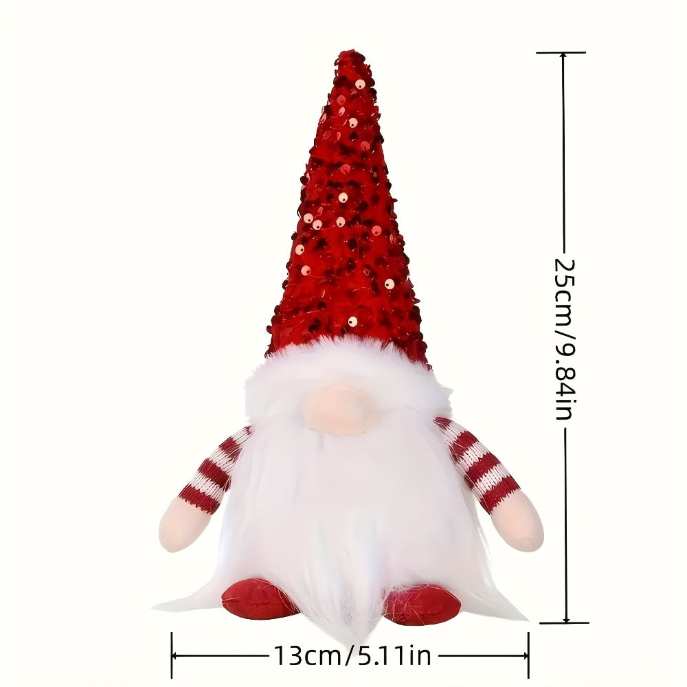 Three-Piece Holiday Gnome Figurine Set with Sequined Hats and Two Pictured Color Assortments