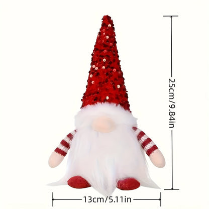 Three-Piece Holiday Gnome Figurine Set with Sequined Hats and Two Pictured Color Assortments