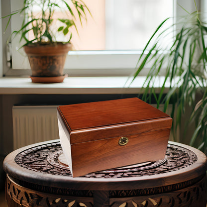 Jewelry Box, Handcrafted Wood Storage Chest with Hinged Lid, Key Lock and 11 x 8.5 x 5.25-Inch Exterior