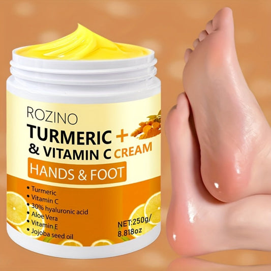Turmeric Foot & Hand Cream 250g - Anti-Crack Deep Moisturizing Repair for Dry Cracked Heels, Elbows, Ankles & Knees, Intensive Hydrating Skin Care with Turmeric Extract