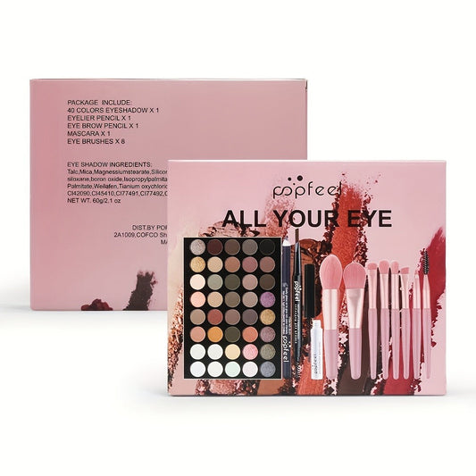 40 Color Eyeshadow Palette Makeup Kit for Women — Complete Eye Makeup Set with Mascara, Eyeshadow Brush, Eyeliner & Eyebrow Pencil, Beginner Starter Kit & Beauty Gift Set for Girls