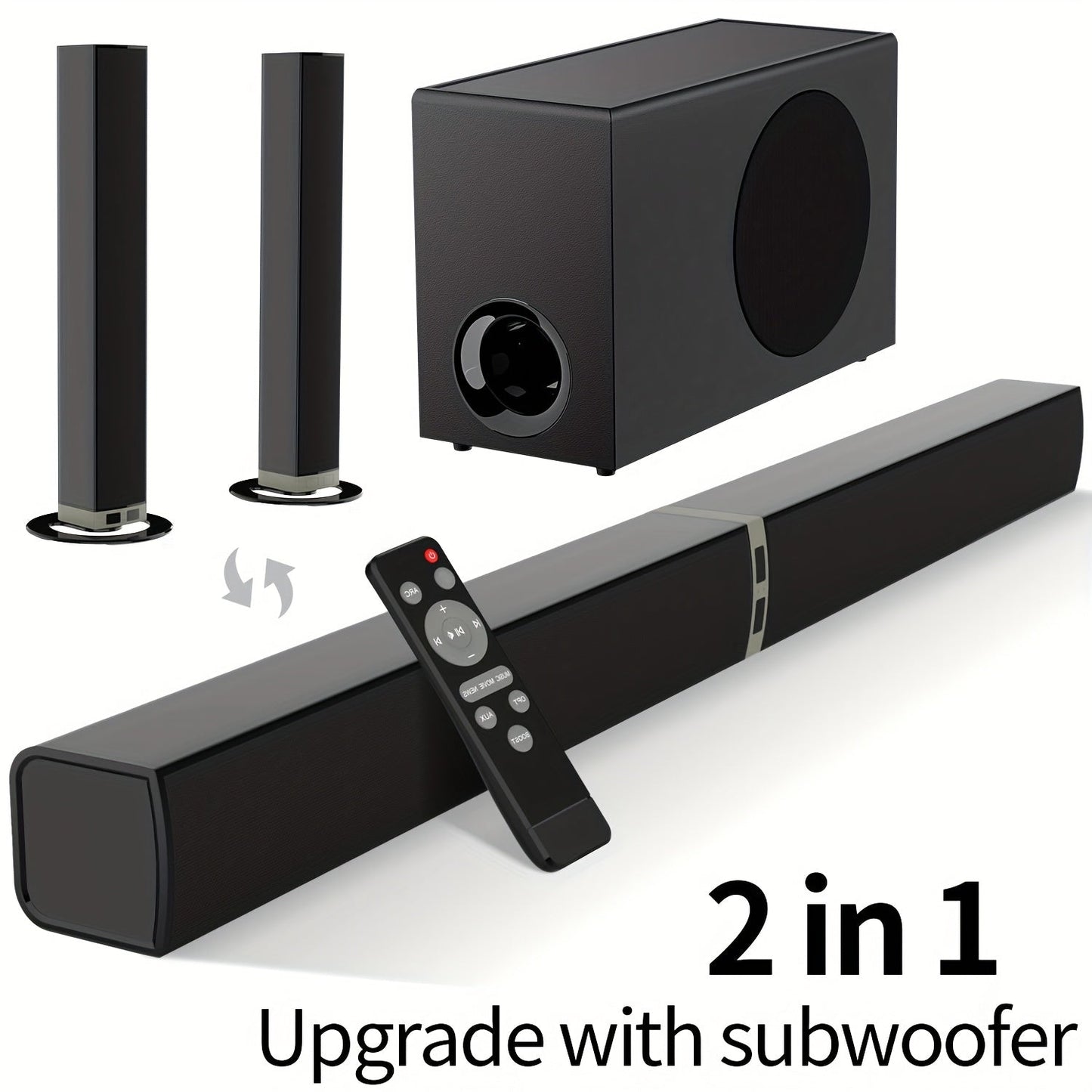 2-in-1 Separable TV Soundbar with Subwoofer – Surround Home Theater Sound Bar for Smart TV, ARC, Optical & AUX Connection, DSP Technology, Infrared Remote Control, Wireless Speaker System