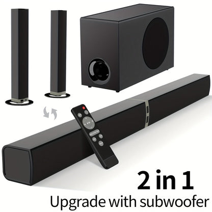 2-in-1 Separable TV Soundbar with Subwoofer – Surround Home Theater Sound Bar for Smart TV, ARC, Optical & AUX Connection, DSP Technology, Infrared Remote Control, Wireless Speaker System