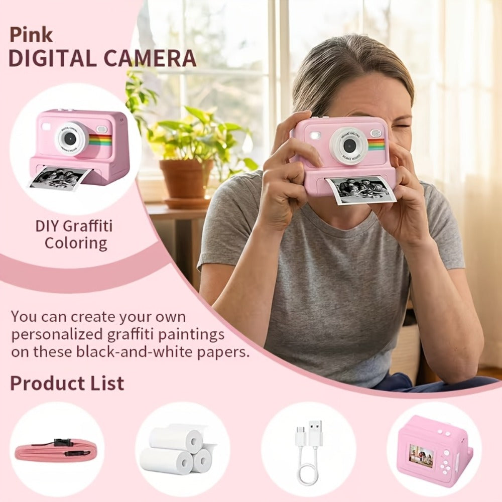 Instant Print Digital Camera with 1-Second Photo Printing | 1080P HD Screen, Selfie & Video Camera, 3 Rolls Paper Included | Portable Travel Camera Gift for Kids, Teens & Adults