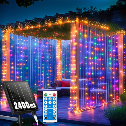 Solar Curtain String Lights, 3 x 3 Meters with 300 LEDs, Remote Control and One- or Two-Pack Options