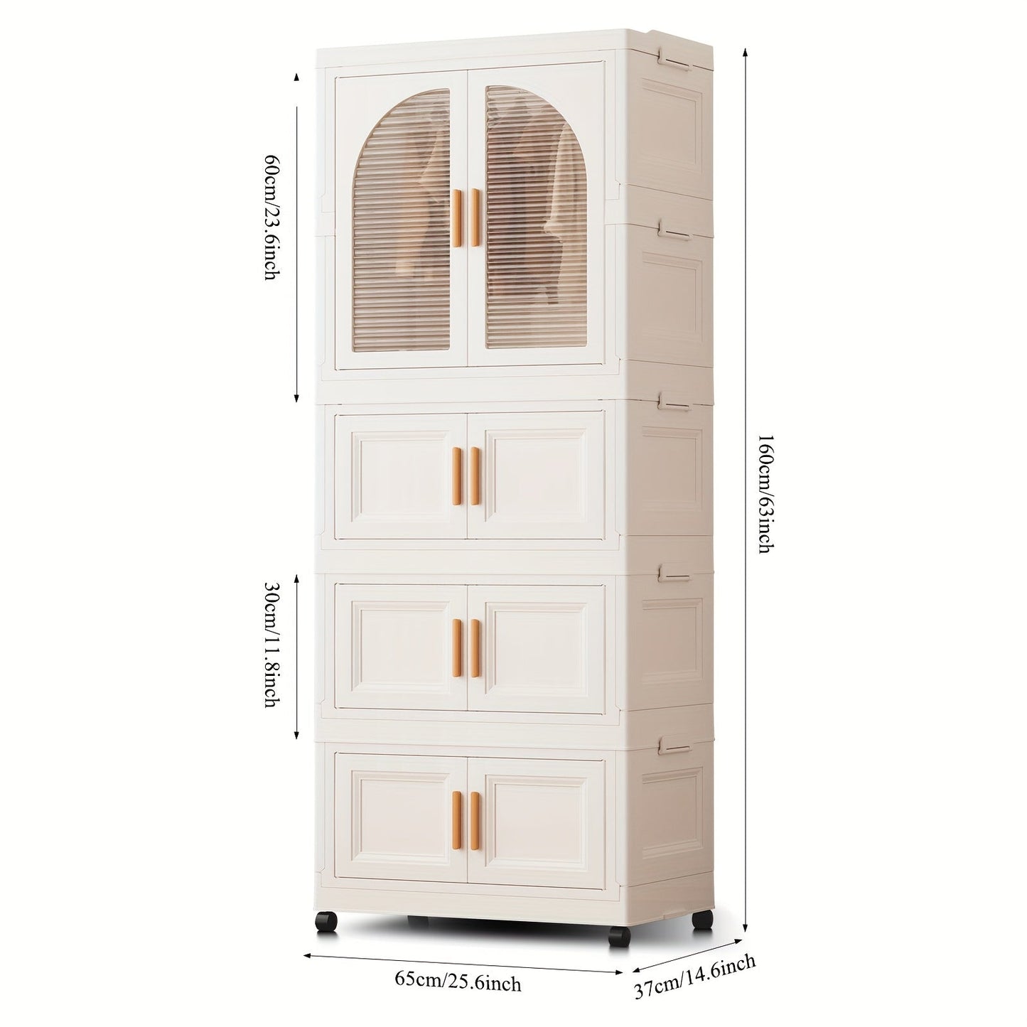 Portable Folding Wardrobe Cabinet with Caster Wheels, Hanging Section and Two Exact Layer Options