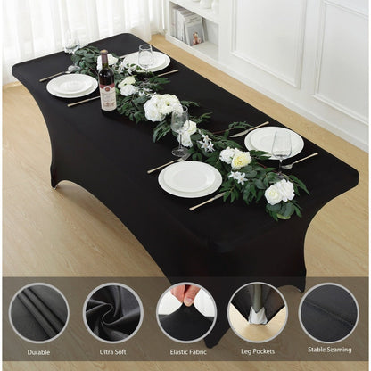 Tablecloth Fitted Stretch Cover Set for 4, 6 or 8-Foot Rectangle Tables in 3 or 5-Piece Packs