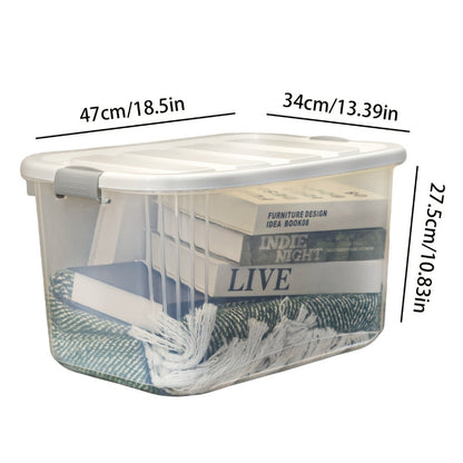 Stackable Storage Bins with Lids 4 Pack Clear Plastic Lidded Containers 46QT Large Organizer Boxes for Pantry Kitchen Bathroom Office Bedroom Closet Garage Seasonal Holiday Storage