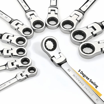 Six-Piece Double-Ended Ratchet Wrench Set with 8–17 mm Metric Sizes, 72-Tooth Heads and Storage Bag