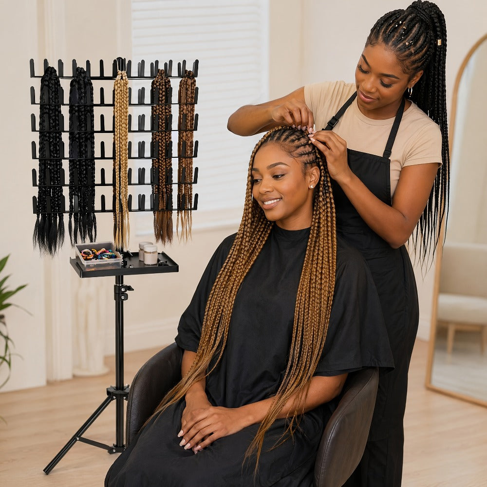 144-Peg Adjustable Two-Sided Braiding Hair Rack with Tray in Pink, Black or White Finish Options