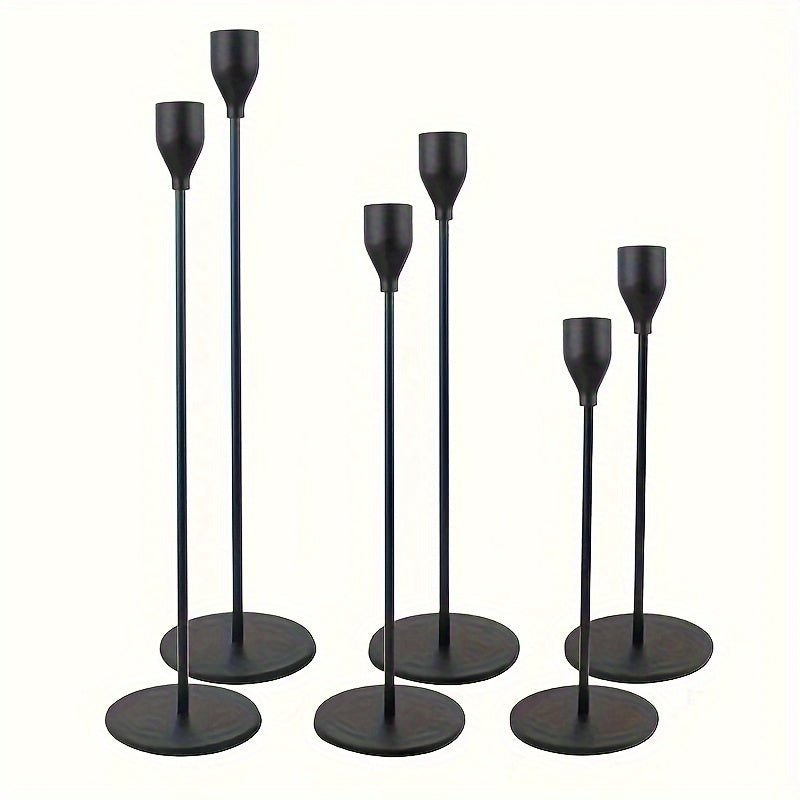 Metal Taper Candle Holder Set of Six with 23cm, 28cm and 33cm Graduated Stems in Gold, Rose Gold or Black