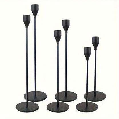 Metal Taper Candle Holder Set of Six with 23cm, 28cm and 33cm Graduated Stems in Gold, Rose Gold or Black