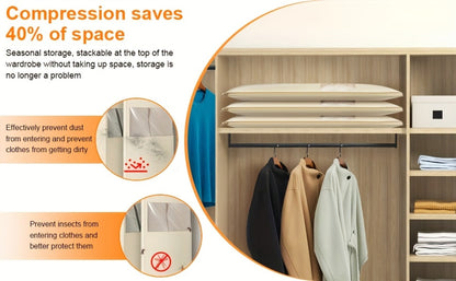 Hanging Garment Bag with Compression Zipper Space Saving Dustproof Clothes Storage Bag with Self Compression Zip Technology for Suits Dresses Coats Closet Wardrobe Organization Beige