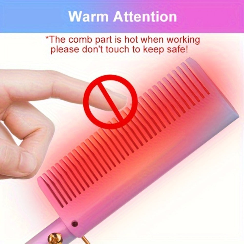 Electric Hot Comb Heated Beard Straightener Brush Fast Heating Anti-Scald Ceramic 2-in-1 Straightening Curling Comb for Men Women Natural Black Hair Wigs Portable Travel Styling Tool