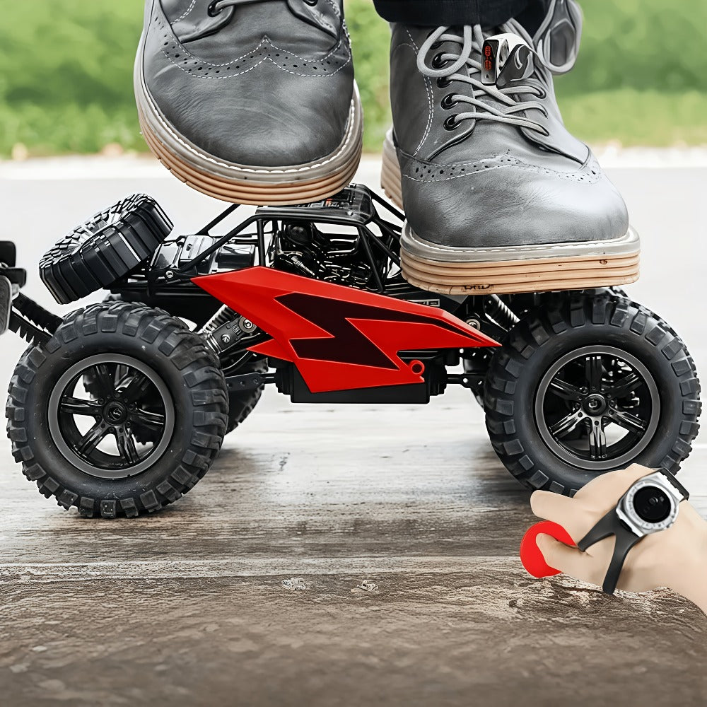 Remote Control Car, 1:18 Scale Alloy Monster Truck with 2.4GHz Control, LED Headlights and Red or Yellow Finish