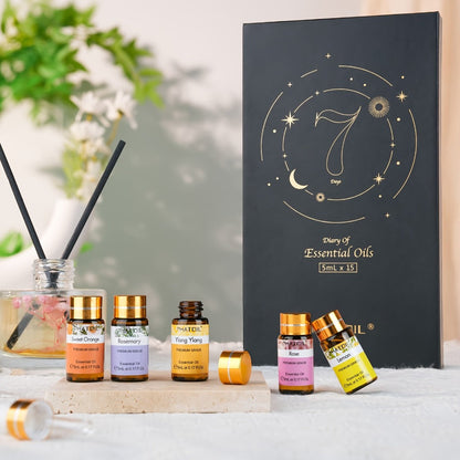 15-Bottle Essential Oil Gift Set with 5ml Assorted Scents in Black Presentation Box for Diffuser Use