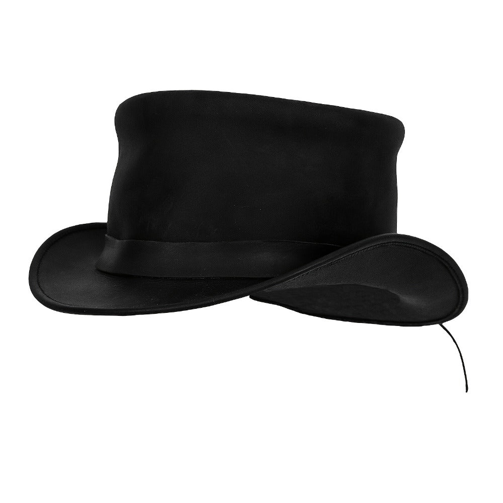Black Steampunk Top Hat with Shapeable Wide Brim, Chin Cord and Six Source Sizes from S to 3XL