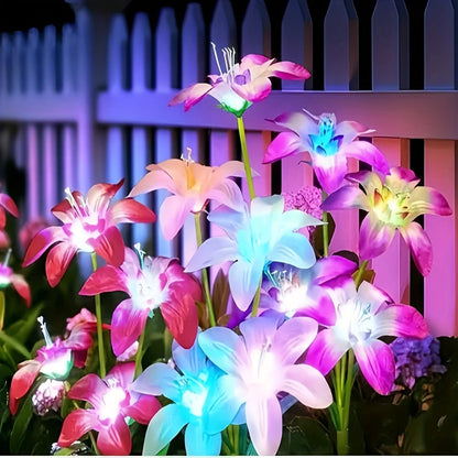 Solar Garden Light Blooming Lily Stakes with 7-Color LEDs and 2, 4 or 12-Pack Options for Outdoor Garden Decor