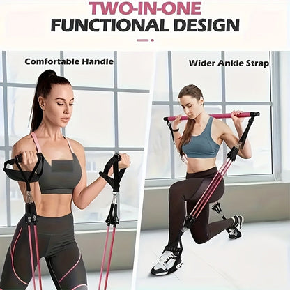 Pilates Bar Kit 14pcs with Resistance Bands & Tension Belt – Multifunctional Fitness Pedal Puller Stick for Home Yoga Stretch Training, Full Body Workout Equipment for Women Men