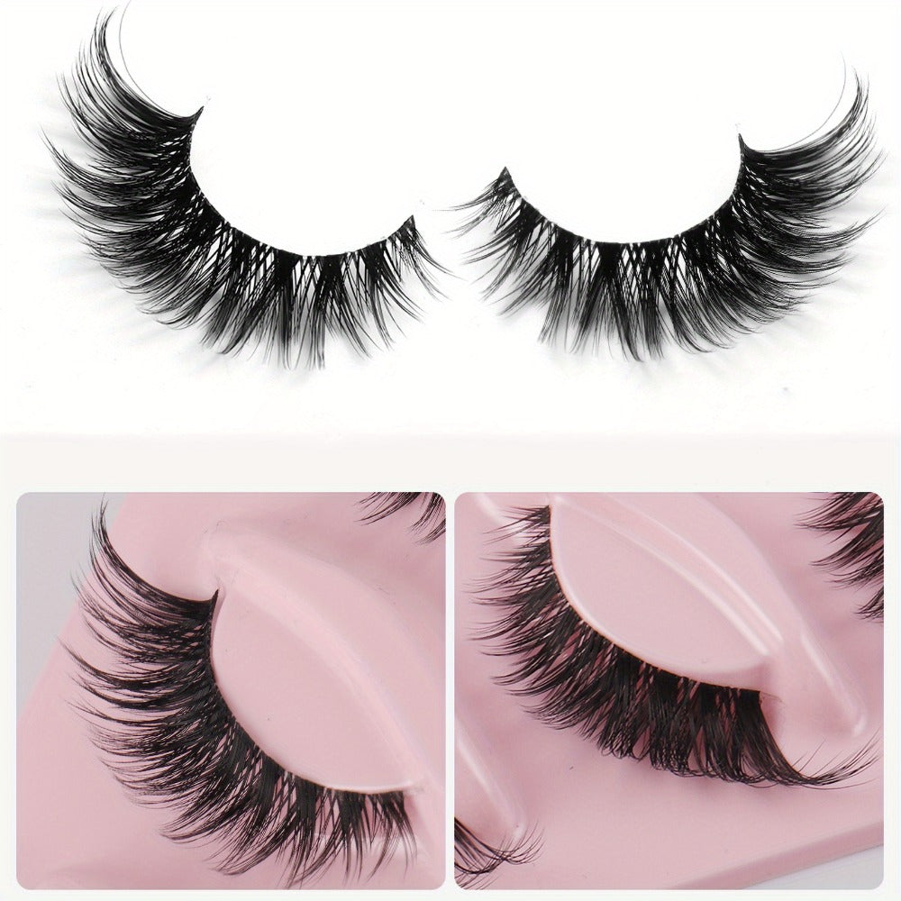 Cat-Eye False Eyelashes Set with 15 Pairs in Three Pink Storage Trays and Clear Lash Bands