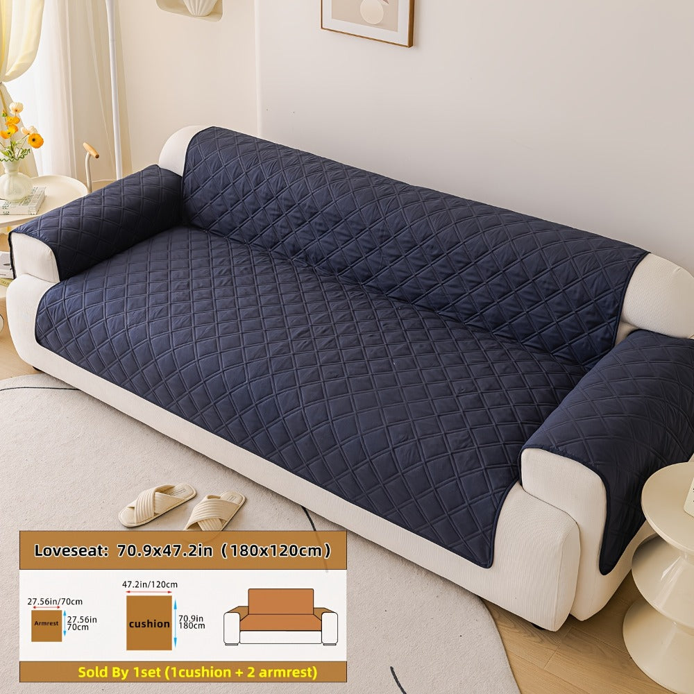 Sofa Cover Three-Piece Soundwave Embossed Set with Sofa Panel, Two Armrest Covers and Anti-Slip Mat