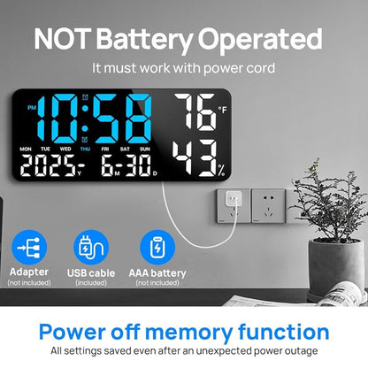14.6-Inch Digital LED Wall Clock with Remote, Date, Weekday, Temperature and Humidity Color Options