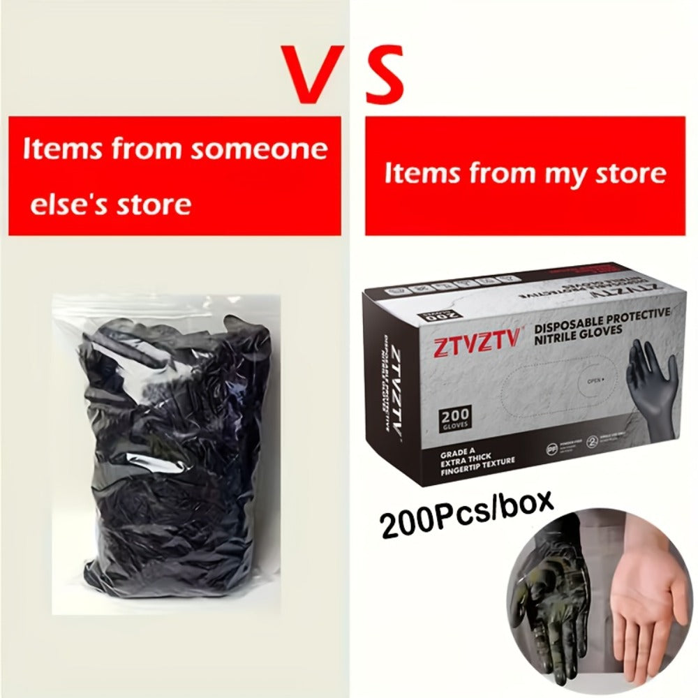 ZTVZTV Black Nitrile Disposable Gloves in 200-Piece Packs with Four Size Options from S to XL