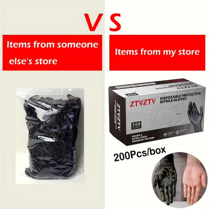 ZTVZTV Black Nitrile Disposable Gloves in 200-Piece Packs with Four Size Options from S to XL