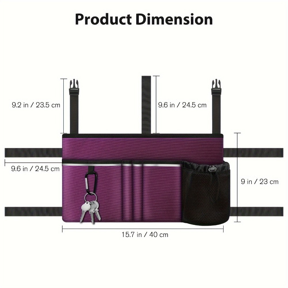 Six-Pocket Walker Tote Bag with Cup Holder, Reflective Strip and Three Color Options for Rollators