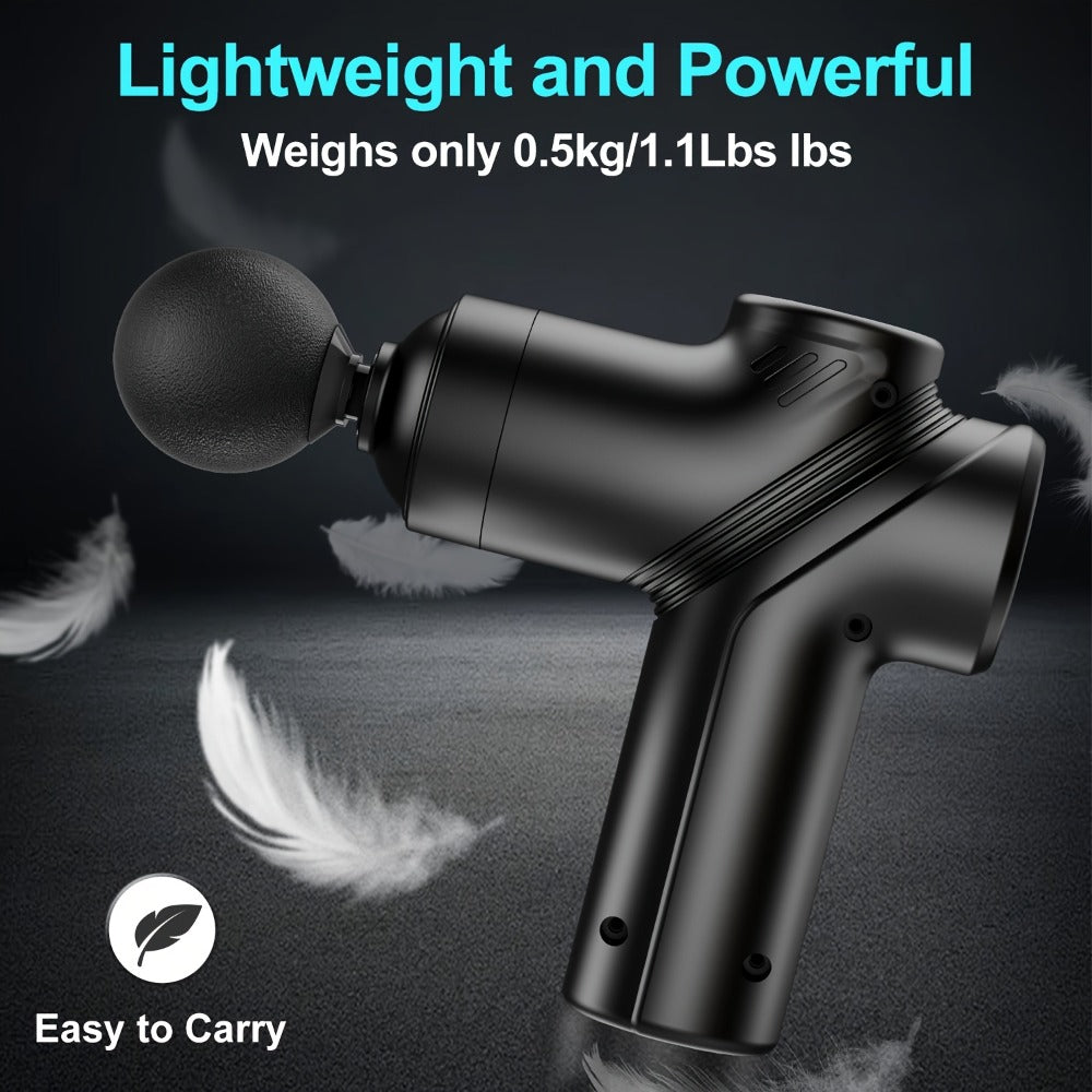 Compact Massage Gun with Six Speed Settings, Four or Eight Interchangeable Heads and Blue or Black Finish Options