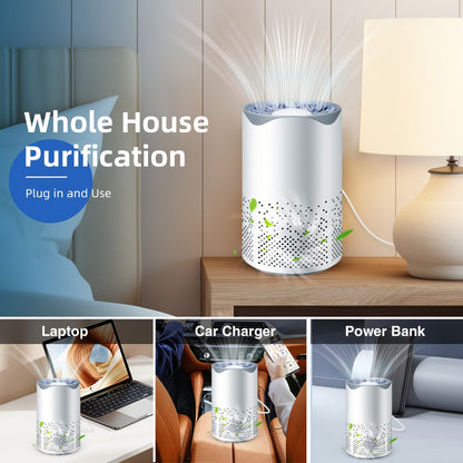 HEPA Air Purifier for Bedroom with Silent Sleep Mode | USB Plug-In Compact Air Cleaner, Removes Smoke, Allergens & Pet Odors, Scented Sponge Aromatherapy | Includes 1 Replacement Filter